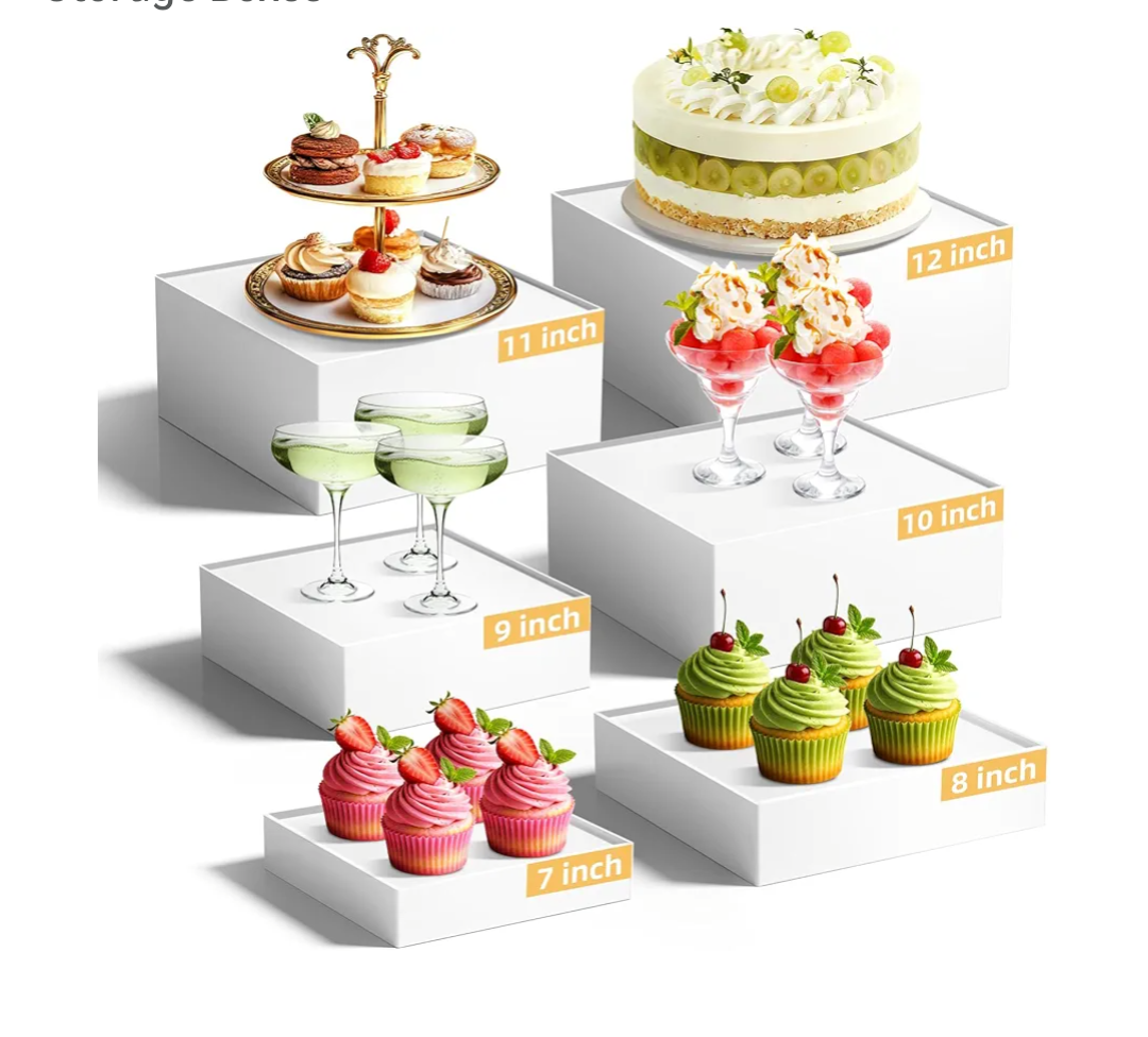 8 Pcs White Acrylic Buffet Risers, Food Display Stands for Buffet Table Party Catering Dessert Jewelry Collectibles, Acrylic Cube Nesting Boxes with Hollow Bottoms 8 Sizes (10"9"8"7"6"5"4"3")