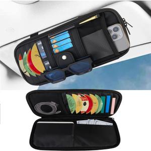 Car Visor Organizer CD Holder, BGMTIMAI Upgraded Version Multi-Pocket Organizer Storage for Car/SUV/Truck with 13 CD Storage Sleeves, Sunglass Clip, Card Holder, CD Case Holder, Visor Accessories