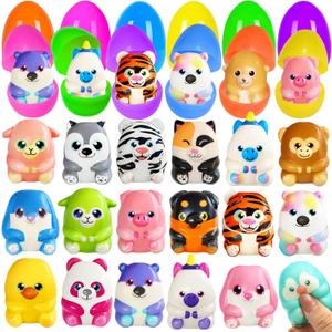 24 Pack Easter Eggs Filled Slow Squishy Toys, Mini Animal Squishy Egg Fillers for Kids Easter Egg Hunt Filling Treats Classroom Prizes Basket Stuffers Easter Party Favors