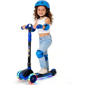 Nattork Kids Scooter for Age 3-8, Toddler Scooter with 4 Adjustable Height for Boys & Girls, Light Up 3-Wheels Foldable Kick Scooter, Lean to Steer, 120LB Weight Capacity