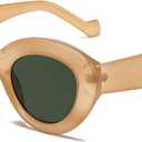 AIEYEZO Oversized Cat Eye Sunglasses for Women Cute Oval Thick Frame Cateye Sun Glasses Chic Retro Style Shades (Light Orange)