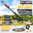 24FT Telescoping Pressure Washer Extension Wand, High Power Washer Wand Extension Pole with Support Belt & 3 Wand, 7 Spray Nozzle Tips, 4000PSI, Gutter Cleaning Tools