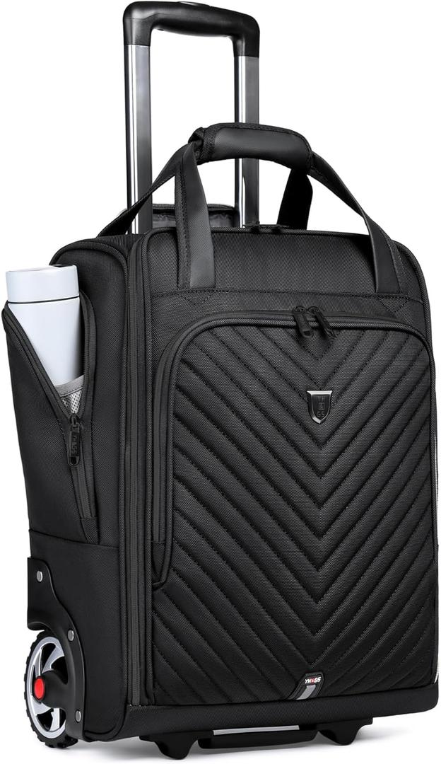 Carry-On Underseat Luggage with Wheels,18 inch Carry-on Luggage for Airlines,Underseat Lightweight Suitcase for Women,Softside Overnight Luggage for Business Travel (black zipper)
