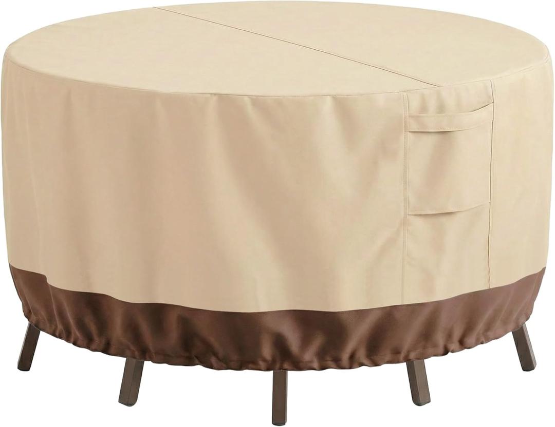 Vailge Round Patio Furniture Covers, 100% Waterproof Outdoor Table Chair Set Covers, Anti-Fading Cover for Outdoor Furniture Set, UV Resistant (Beige&brown, 110"DIAx28"H)
