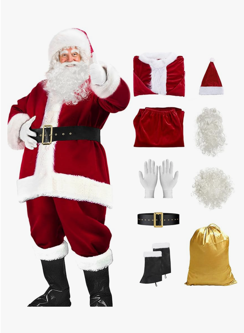Santa Claus Costume for Men Women Adult - 9pc. Deluxe Costume Santa Suit Outfit
Size XL