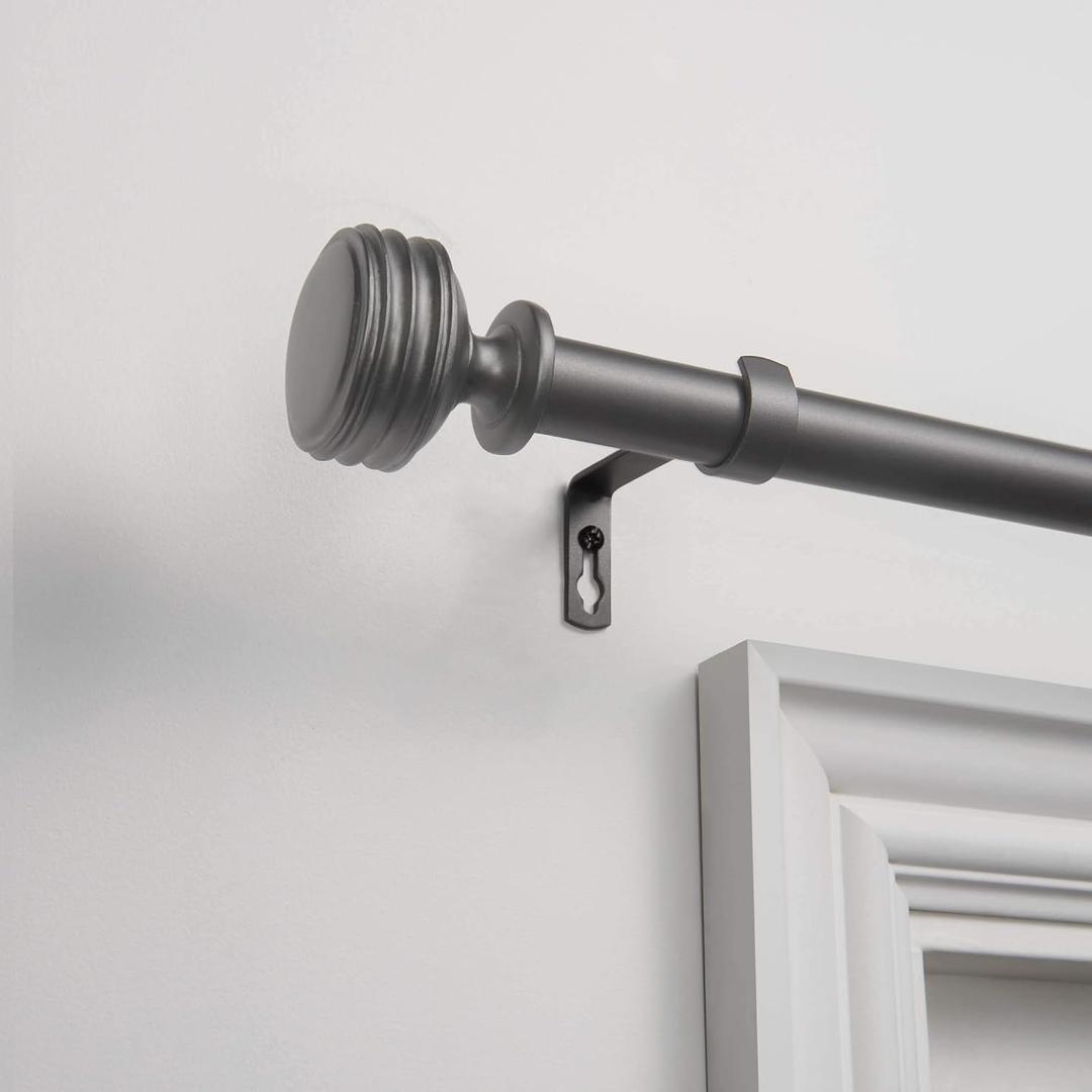 EXCLUSIVE HOME Duke 1" Curtain Rod and Coordinating Finial Set, Gunmetal, Adjustable 36"-72"