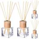 Roshtia 4 Set Reed Diffuser Bottle Empty Refillable Fragrance Glass Diffuser Bottles with Wooden Caps Rattan Sticks 50ml 1.7 oz Glass Jars for DIY Fragrance