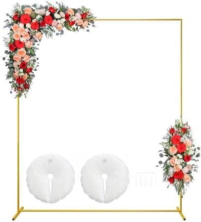 IKULE Gold Square Wedding Arch 4FTx6FT Backdrop Stand Metal Balloon Arch Stand Garden Arbor Frame for Wedding Birthday Party Baby Shower Photo Booth Background Decoration