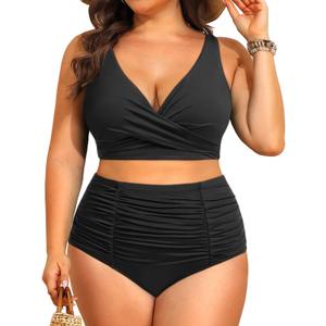Holipick Two Piece Plus Size Swimsuits for Women High Waisted Bikini Tummy Control Bathing Suits Twist Front Swimwear, 20W (Black)