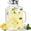 1 Gallon Thickened Glass Pitcher with Lid and Spout, Square Borosilicate Glass Carafe with Handle for Fridge, Extra Large Water Jug for Hot/Cold Drink, Iced Tea, Coffee, Juice, BeverageSilver