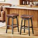 Raynesys 29 Inches Bar Stools Set of 2, Bar Height Barstools for Home Counter, Blackless Barstool with Bonded Leather Saddle Seats & Heavy Duty Metal Legs, Easy Assembly, Brown/Black
