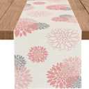 WHOMEAF Pink Gray Table Runner Dahlia Pinnata Flower Beige Table Runners Modern Elegant Pompon Farmhouse Geometric Table Center Decor for Girls Room Dining Party Patio (13 x 90 Inch)