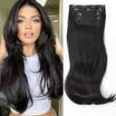 Hair Extensions for Women 20 Inch Black Long Layered Clip in Hair Extensions Clip ins Synthetic Heat Resistant Daily Use