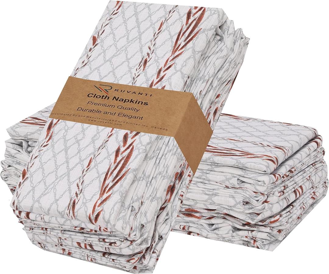 RUVANTI Cloth Napkins Set of 12 Cotton 100%, 18x18 Inches Napkins Cloth Washable, Soft, Absorbent. Cotton Napkins for Parties, Christmas, Thanksgiving, Weddings, Dinner Napkins Cloth - Wheatable