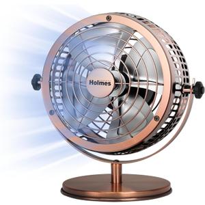 HOLMES 6" Heritage Table Fan, 2 Speeds, 4 Blades, Adjustable 145 Head Tilt, Metal Construction, Ideal for Home, Bedrooms, Dorm Rooms or Office, Brushed Copper