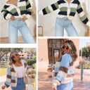 ECOWISH Women's Cropped Cardigan Sweaters 2025 Fall Striped Color Block Long Sleeve Button Up Knit Sweater Y2k Coats (Large, Army Green)