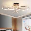 CANEOE Modern Ceiling Light Fixture,Gold Dimmable Led Ceiling Light with Remote Control for Living Room,5 Rings Flush Mount Ceiling Lamp for Living Room Bedroom Kitchen Lighting Fixtures Ceiling