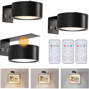 Vitnucrol Battery Operated Picture Lights for Wall, 3 Pack Wireless LED Art Lights with 3 Lighting Modes, Magnetic Dimmable Gallery Lights with Timer for Paintings Artwork Poster Frames (Black)