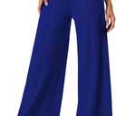 ALSOGO Womens Wide Leg Pants Casual Elastic High Waisted Pants Loose Straight Leg Pants Drawstring with Pockets (Blue, L)