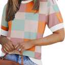 Zeagoo Women Short Sleeve Sweater Summer Crew Neck Dressy Casual Soft Knit Pullover Tops Trendy (Medium, Pink)