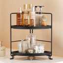 2 Tier Corner Bathroom Countertop Organizer, Tool-Less Installation Vanity Tray for Skincare Makeup Perfume Organizer, Small Plastics Counter Bathroom Storage and Organization (Black)