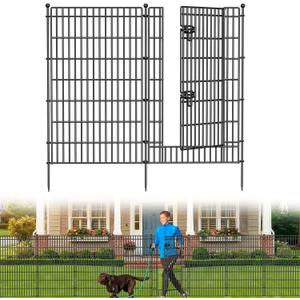 5 Panels No Dig Garden Fence with Gate, 44in(H) 11.8ft(L) Decorative Metal Outdoor Dog Fence, Rustproof Pet Fencing for Yard, Patio, Flower Bed -Temporary Fencing| Easy to Install