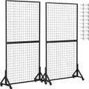 2-Pack 3' W x 6' H Grid Wall Panels with Wheels, Matte Black