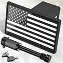 Locking American Flag Trailer Hitch Cover - Patriotic Aluminum Hitch Cover for 2-Inch Receivers Class III IV V - Veteran Truck Accessories