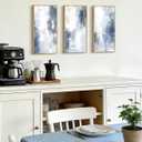 KUVIOKE Abstract Wall Art Blue Gray White Minimalist Painting Modern Decor Bedroom Living Room Ready to Hang 8x16in3pcs Natural Framed