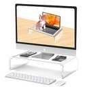 Beimu Acrylic Monitor Stand Riser Acrylic Laptop Stand for Desk Clear Computer Monitor Stand for Desk Accessories White Aesthetic Decorations for Office Home iMac Organizer