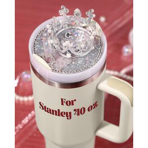 Lid Name Plate Topper for Stanley Cup 40 oz - Crown Cute Decoration Accessories for Tumbler, Water Bottle Glitter Bling Decor for Women Girls (Silver)