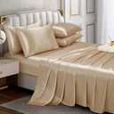 Horbaunal 6 Piece Satin Sheet Set King Size Luxury Silky & Soft Beige Satin King Bed Sheet Set with 16" Deep Pocket, 1 Fitted Sheet, 1 Flat Sheet, 4 Pillowcases