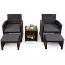 5 Pieces Patio Rattan Sofa Ottoman Furniture Set with Cushions, Black