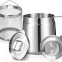 68oz Mini Deep Fryer Pot, Premium 304 Stainless Steel with Frying Basket & Strainer, Multi-Use Bacon Grease Container, Lightweight Portable for Kitchen, Camping & RV, Dishwasher Safe