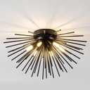 Black Flush Mount Ceiling Lights, Mid Century Starburst Sputnik Chandeliers, 6-Light Close to Ceiling Lighting Fixtures for Bedroom Kitchen Hallway Entryway Closet, G9 Socket