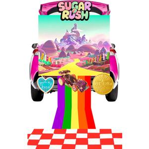Trunk or Treat Car Decorations Kit,7 Pcs Pink Party Decor,Girls' Birthday Party,Candy Backdrop Banner,Rainbow Road,Red White Plastic Cover, with 4 Pcs Sugar Themed Stickers for SUV Truck Garage Door