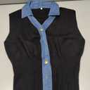 Womens Denim Trim Sweater Vest Sleeveless V Collar Crop Tank Top Knit Loose Pullover Outfit (Black, S)
