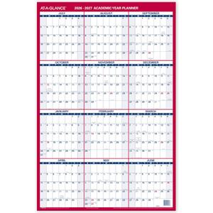 AT-A-GLANCE Dry Erase Calendar 2026-2027 Academic & Regular Year Wall Planner, 12-Month, 24" x 36", Double Sided, Vertical (PM210S28)