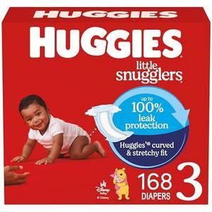 Huggies Size 3 Diapers, Little Snugglers Baby Diapers, Size 3 (16-28 lbs), 168 Count (6 Packs of 28), Packaging May Vary