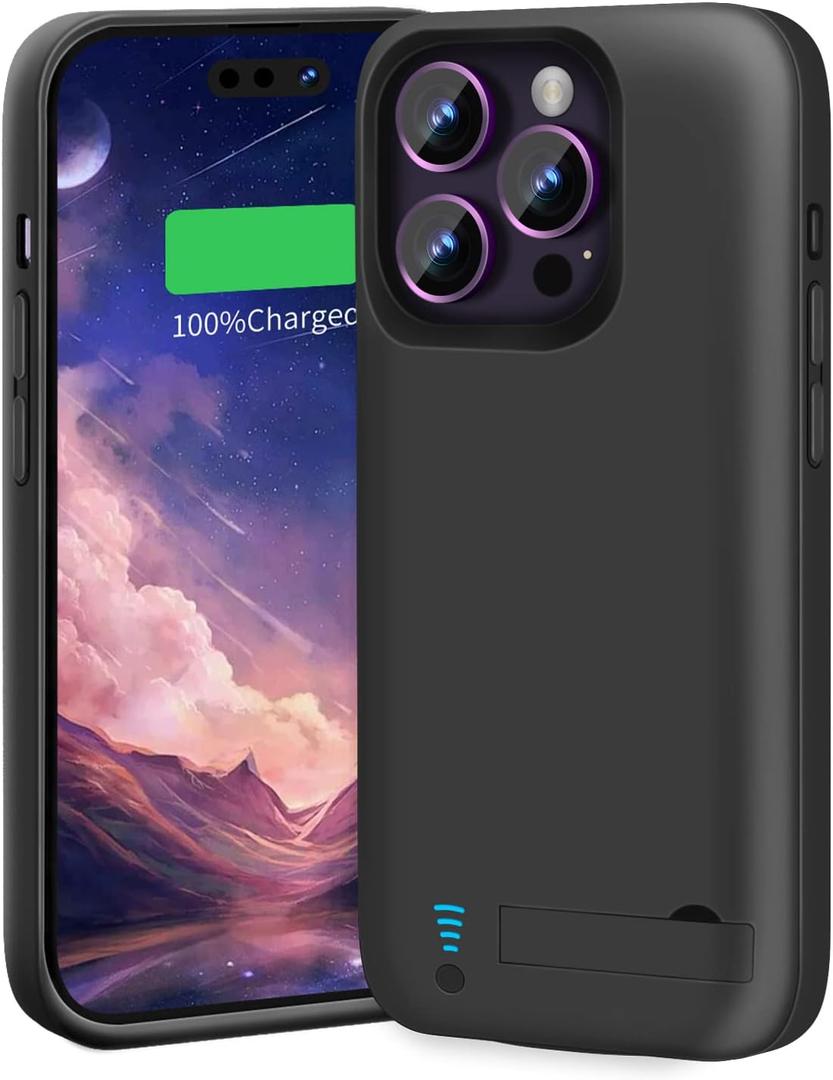 Battery Case for iPhone 14 Pro Max, 6000mAh Rechargeable Extended Battery Charging/Charger Case, Add 100% Extra Juice (6.7 Inches) Black
