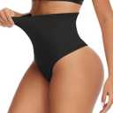 Niceuare Tummy Control Thong Shapewear for Women High Waist Body Shaper Underwear Seamless Comfortable Panty Thong (Black)