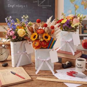 Simgoing 3 Pcs Resin Book Shaped Vase for Flower-Graduation Teacher Appreciation Gifts, Blue Lined Notebook with Ribbon Decor for Teachers End of Year Bookshelf Table Centerpiece, 8.2/7.2/6.2 Inch