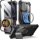 i-Blason Armorbox for iPhone 16 Plus Case MagSafe [Camera Control Capture Button] [Built-in Screen Protector] [Camera Cover Stand] Military Protection Magnetic Phone Case for iPhone 16 Plus, Black