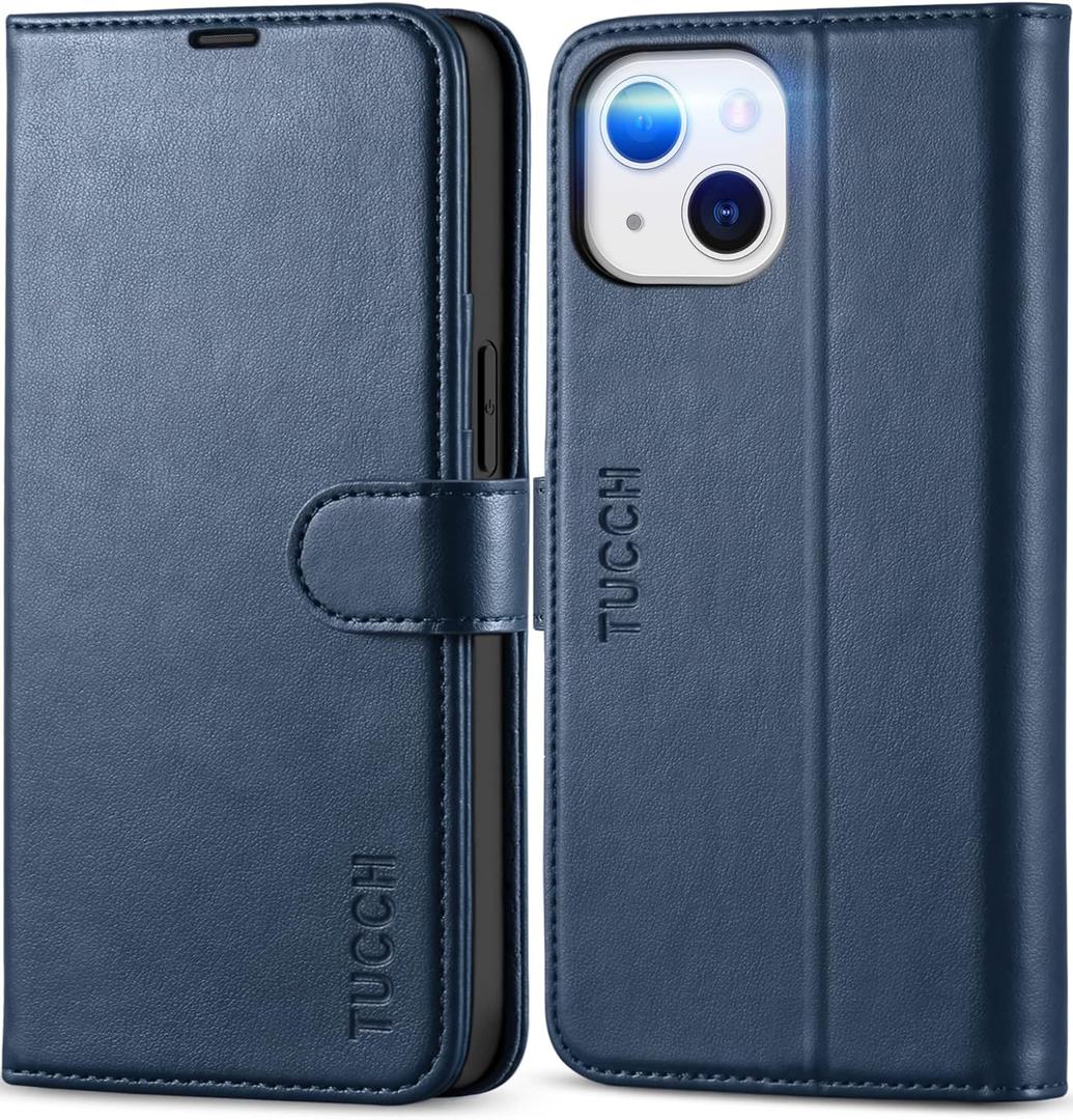 TUCCH Wallet Case for iPhone 13 6.1-inch, [RFID Blocking] [Card Slot] TPU Interior Protective Case, Magnetic Folio Shockproof PU Leather Stand Flip Cover Compatible with iPhone 13 2021, Dark Blue
