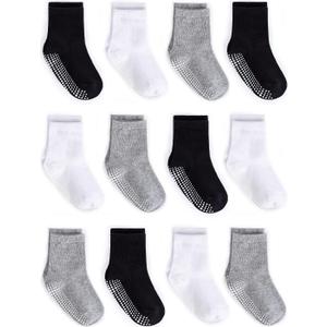 ZAPLES Baby Non Slip Grip Crew Socks with Anti Skid Soles for Infants Toddlers Kids Boys Girls (4-6T, Assorted 12 Pack)