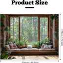 BSFHH Tapestry Nature Scenery Forest Green Tree Stone Rainforest River Jungle Wall Hanging Art Landscape Scene Through Wooden Windows Tapestry for Living Room Bedroom