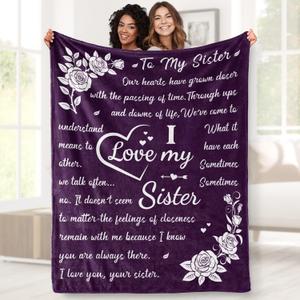 Aimego Sister Blanket Gifts for Birthday Sister Blankets from Sisters for Girls Women Purple Flannel Throw Blanket for Home Sofa Bed Decor 50"X 60"