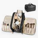 Travel Makeup Bag Women's Large Capacity Cosmetic Portable Organizer Large Opening Waterproof Storage Toiletry Bags Vertical Free-Standing Brush Holder for Easy Access Black