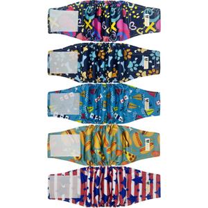 Male Dog Diapers Reusable High Absorbing Belly Bands for Male Dogs Small Washable Belly Bands with Cute Patterns 5packs (M, 11 - 14 Waist)
