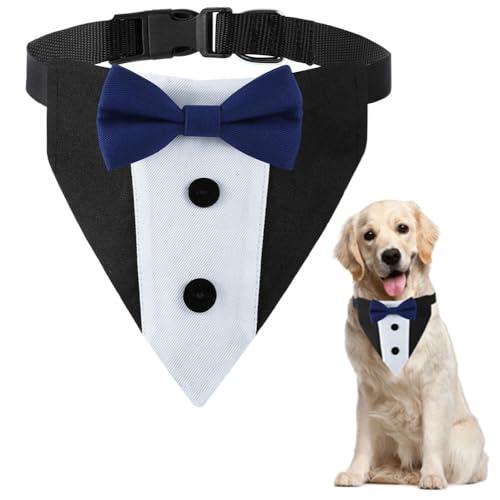 Dog Wedding Outfit, Tux Suit Dog Tuxedo Collars Bandana with Bow Tie for Small Medium Large Pet Dogs, Blue L
